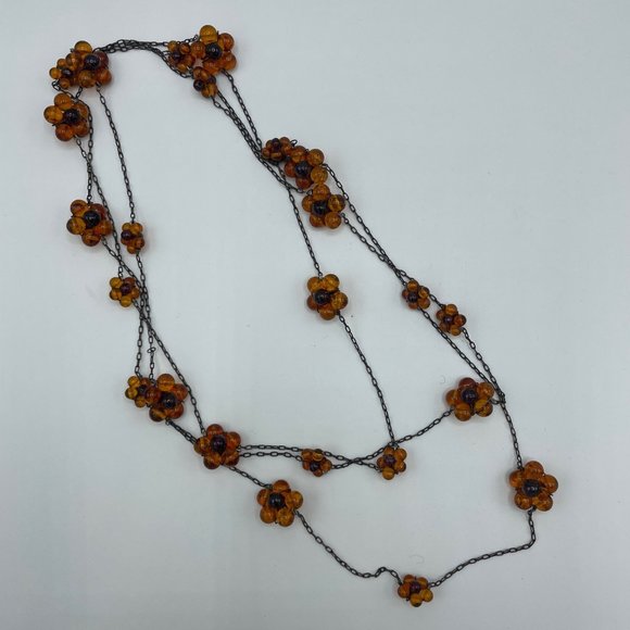Artisan amber garnet flower bead chain necklace - Picture 1 of 5
